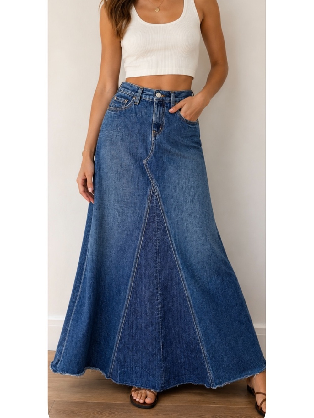 Vintage Earl Jeans Dark Blue Denim Maxi Skirt Y2K,boho, festive, Coachella